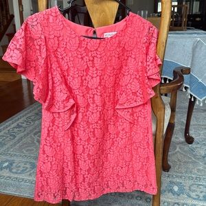Salmon lace top with sleeve detail